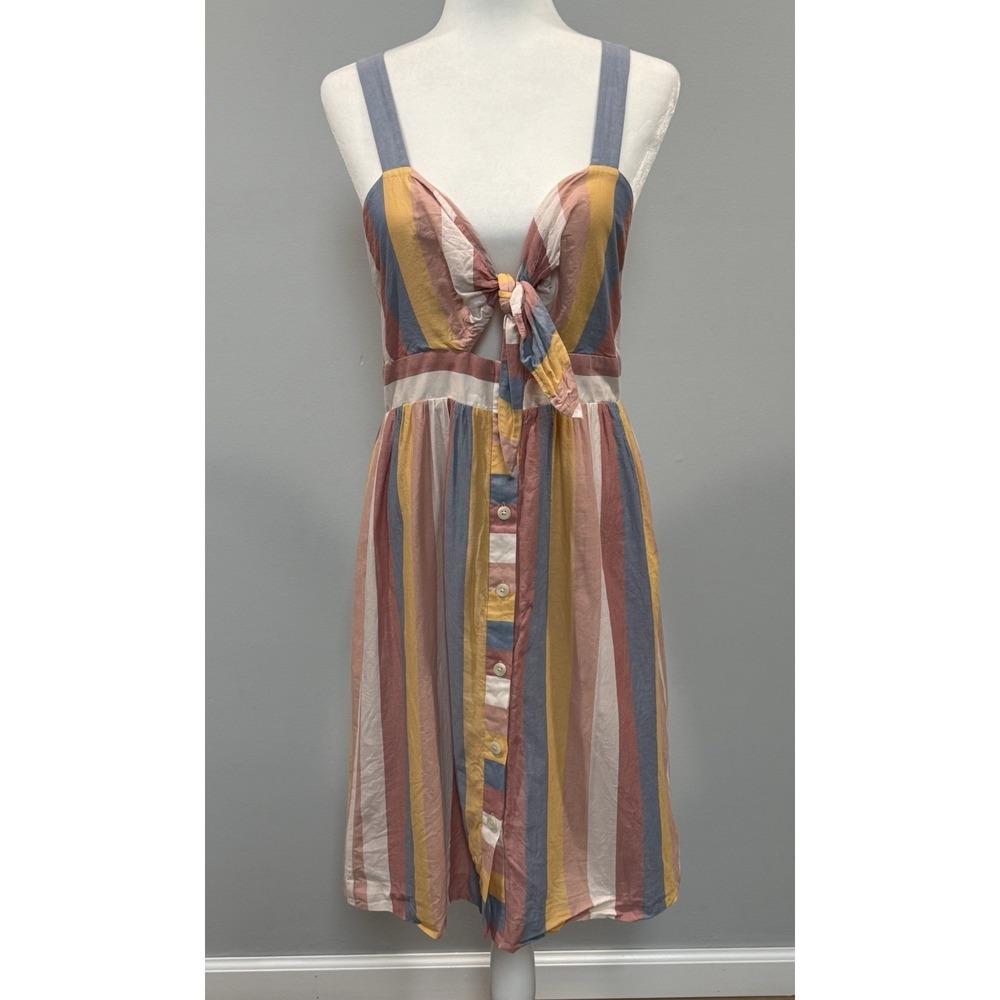Madewell Tie Front Bow Cutout Dress In Sherbet Stripe Sweetheart Sundress Sz 10